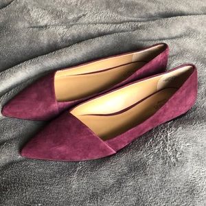 Pointed toe suede flats burgundy 8.5